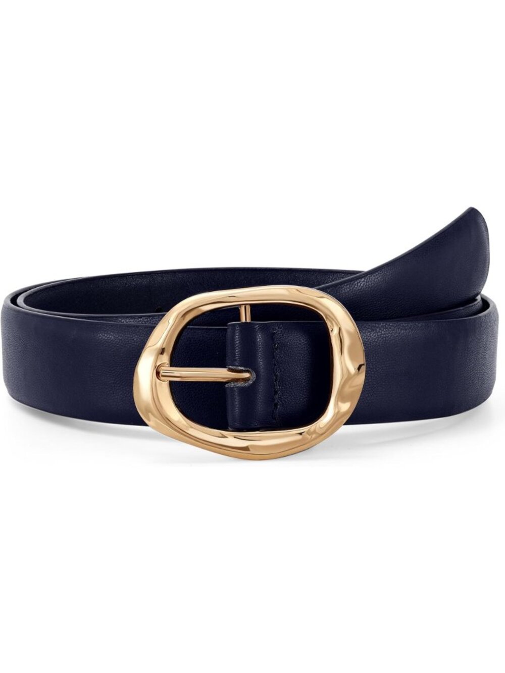 Women Navy Blue Black Faux Leather Casual Waist Stylish Fashion Belt Gold Buckle